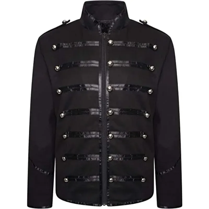 Men Medieval Steampunk Jacket Gothic Retro Rock Gown Coat Stand Collar Frock Coat Vintage Stage Clothing Zipper Outwear