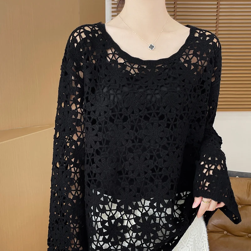 100% pure kasjmier damestrui, ronde hals, hol, comfortabel en los, nieuwe stijl voor lente en zomer 2025