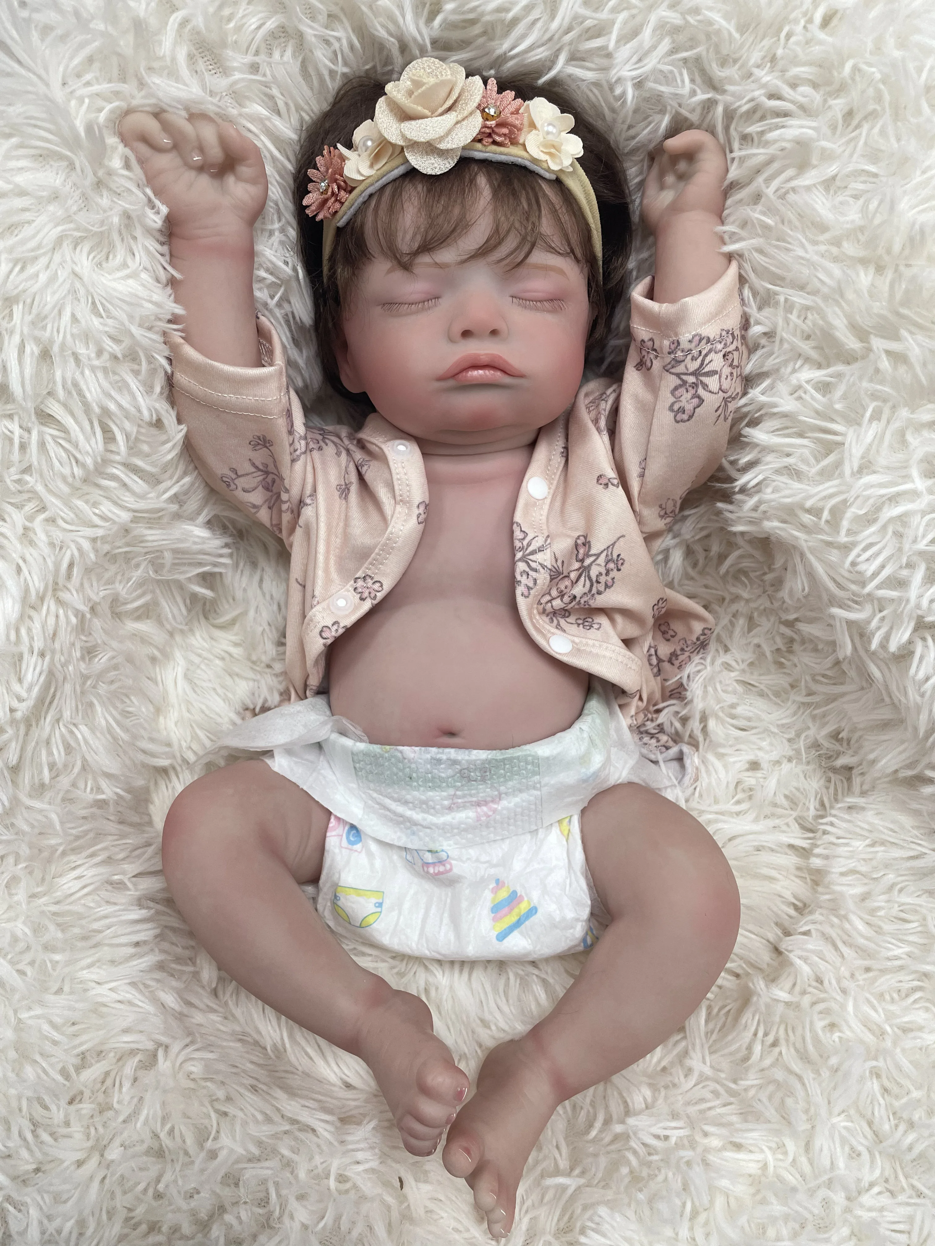 45CM Rosalie Cloth Body/Full Vinyl Body Already Painted Finished Sleeping Reborn Baby With Visible Veins and Hand Rooted Hair