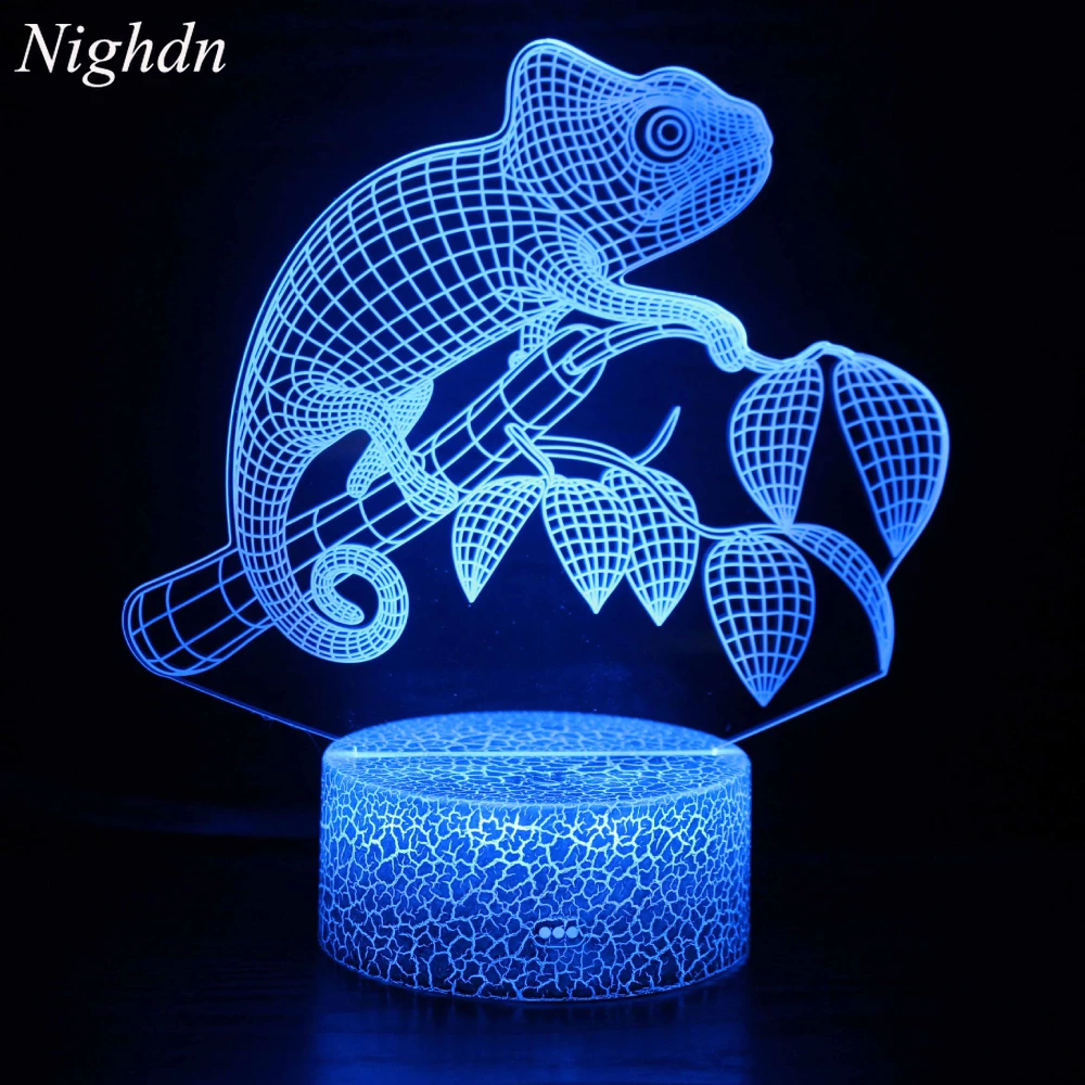 Nighdn Chameleon 3D Lamp LED Night Light USB Touch 7 Color Changing Chid Nightlights Home Room Decor Birthday Gift for Kids