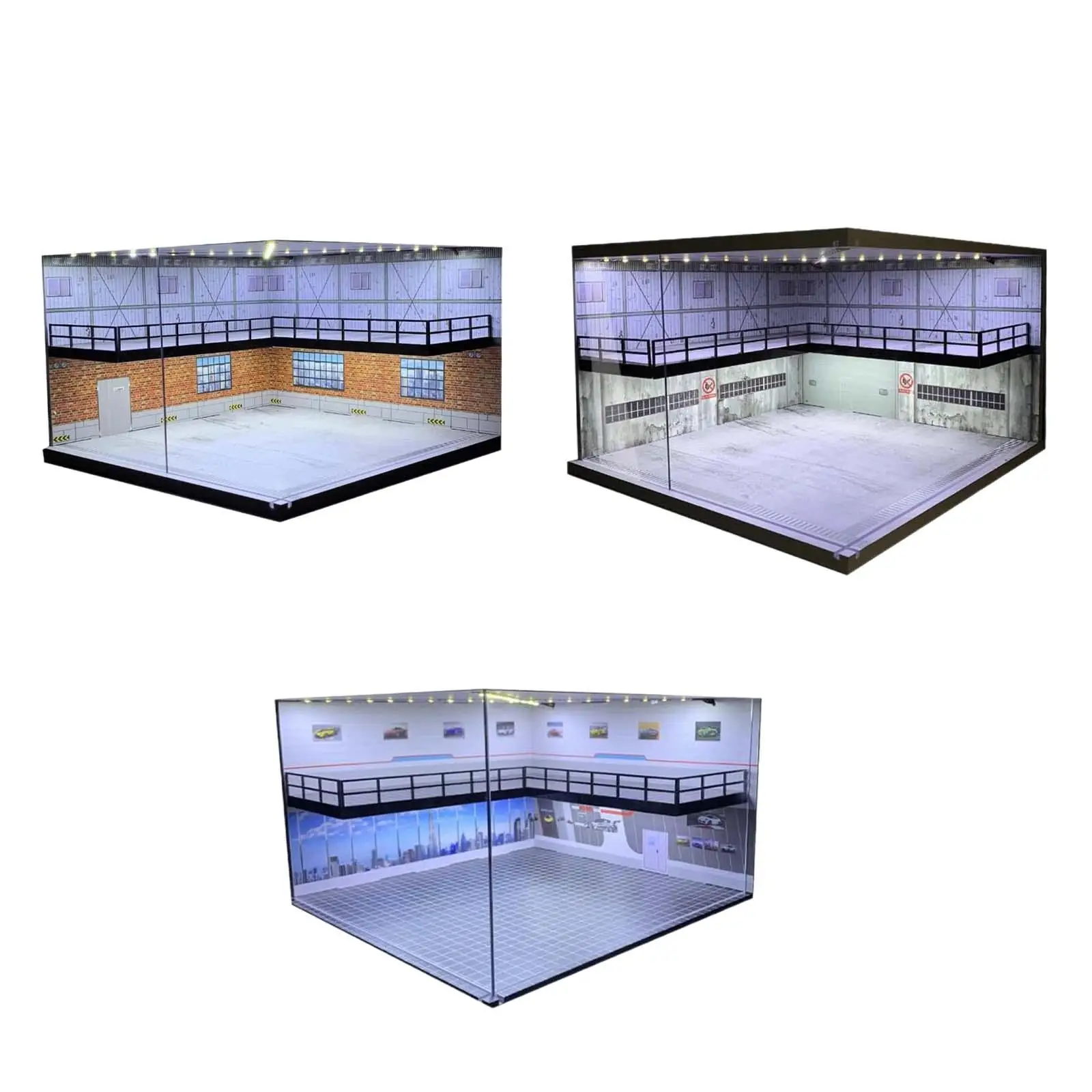 

1:64 Parking Lot Container Backdrop Acrylic Protexctive Box Double Layer for Model Cars Figures Diorama Accessories Collection