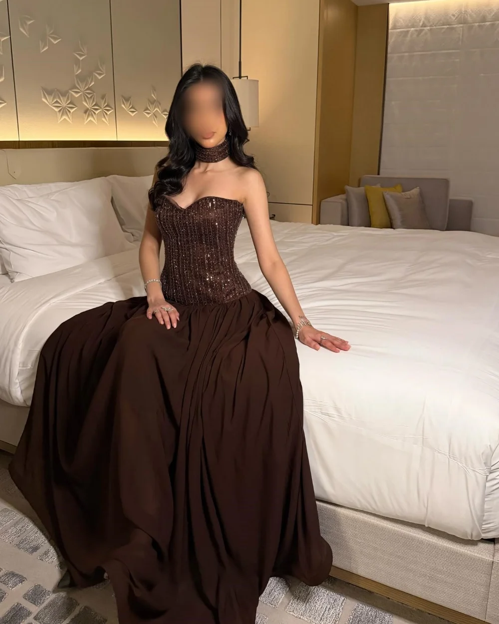 

Customized Brown Matching Fashion Chiffon Pleat Beading Sequined A-line Sweetheart Evening Dresses For Wedding Party Pastrol