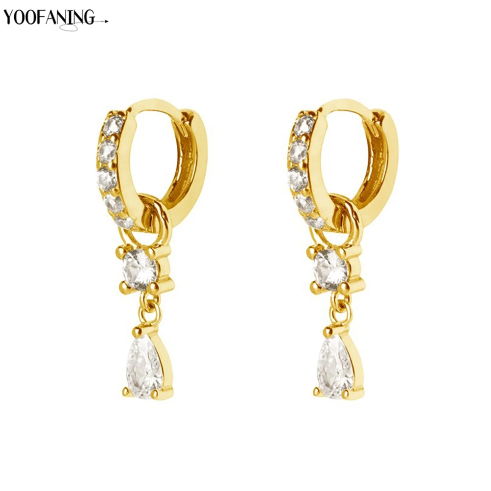 YOOFANING 925 Sterling Silver Ear Needle Exquisite White Zircon Perforated Earrings Luxurious Women's Earrings Jewelry Wedding