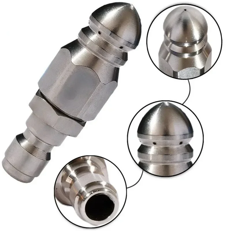 1/4inch Stainless Steel Pressure Washer Drain Sewer Cleaning Pipe Jetter Spray Quick Plug Drain Hose Nozzle Back Wear Resistance