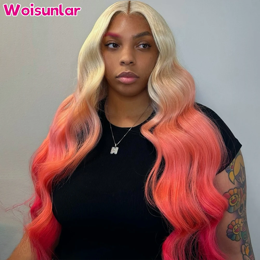 

Ombre 613 and Pink Front Lace wigs human hair 13x6 13x4 Transparent Lace body wave Preplucked 200% For Women Human Hair Wig 100%