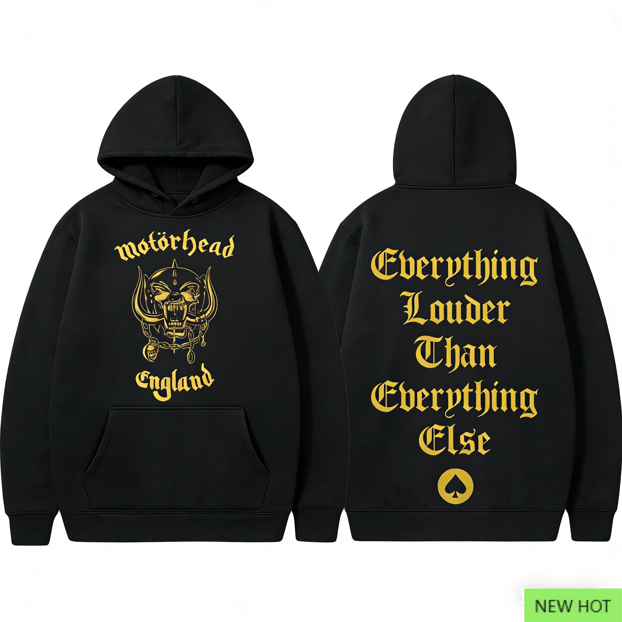 Motörhead Band Inglaterra Sudadera con capucha Snaggletooth Logo Sudadera Todo Lema más fuerte Negro Heavy Metal Rock Fan Streetwear Unisex
