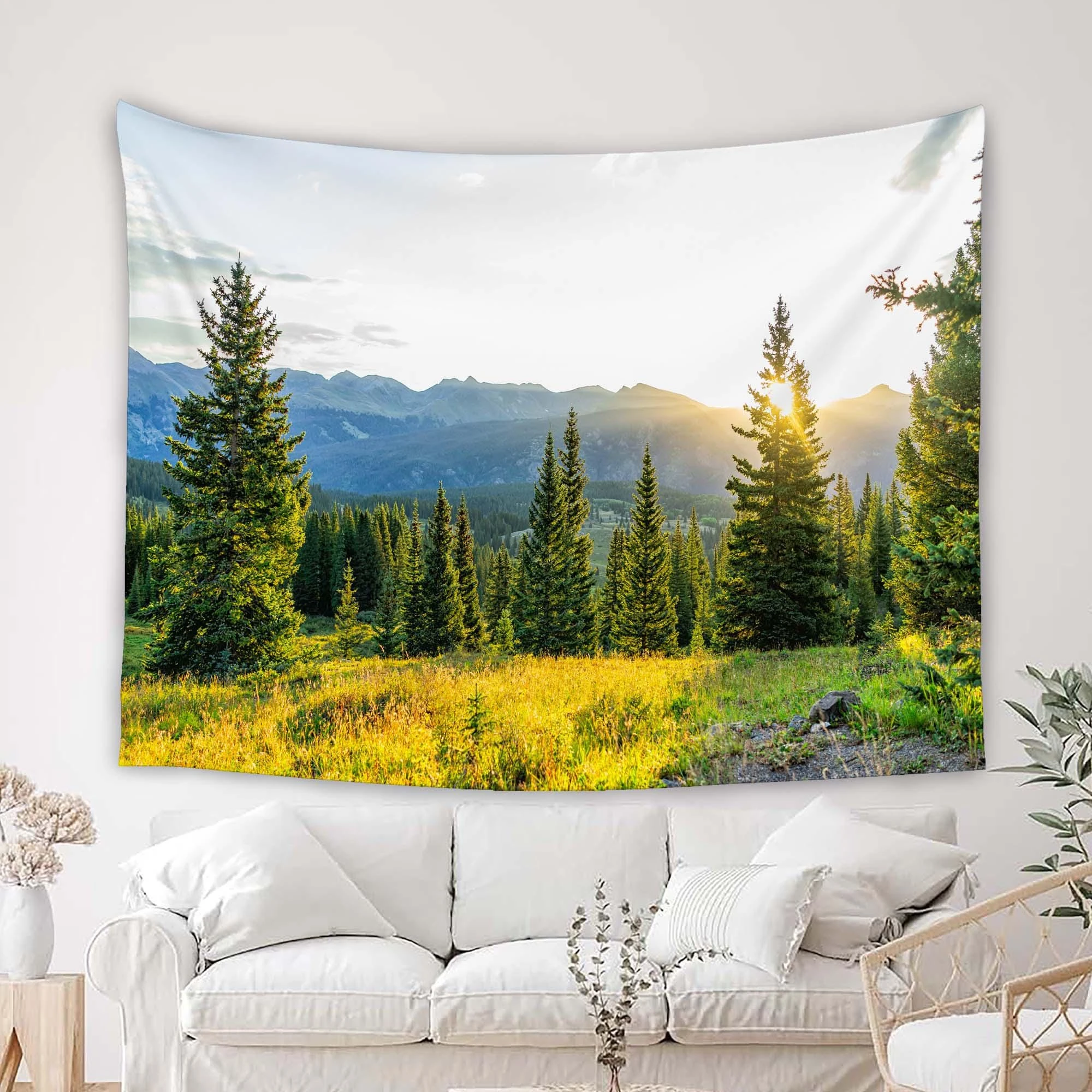 Sunrise Through Trees Tapestry, San Juan Mountains Silverton Colorado Summer Forest Landscape Wall Decor