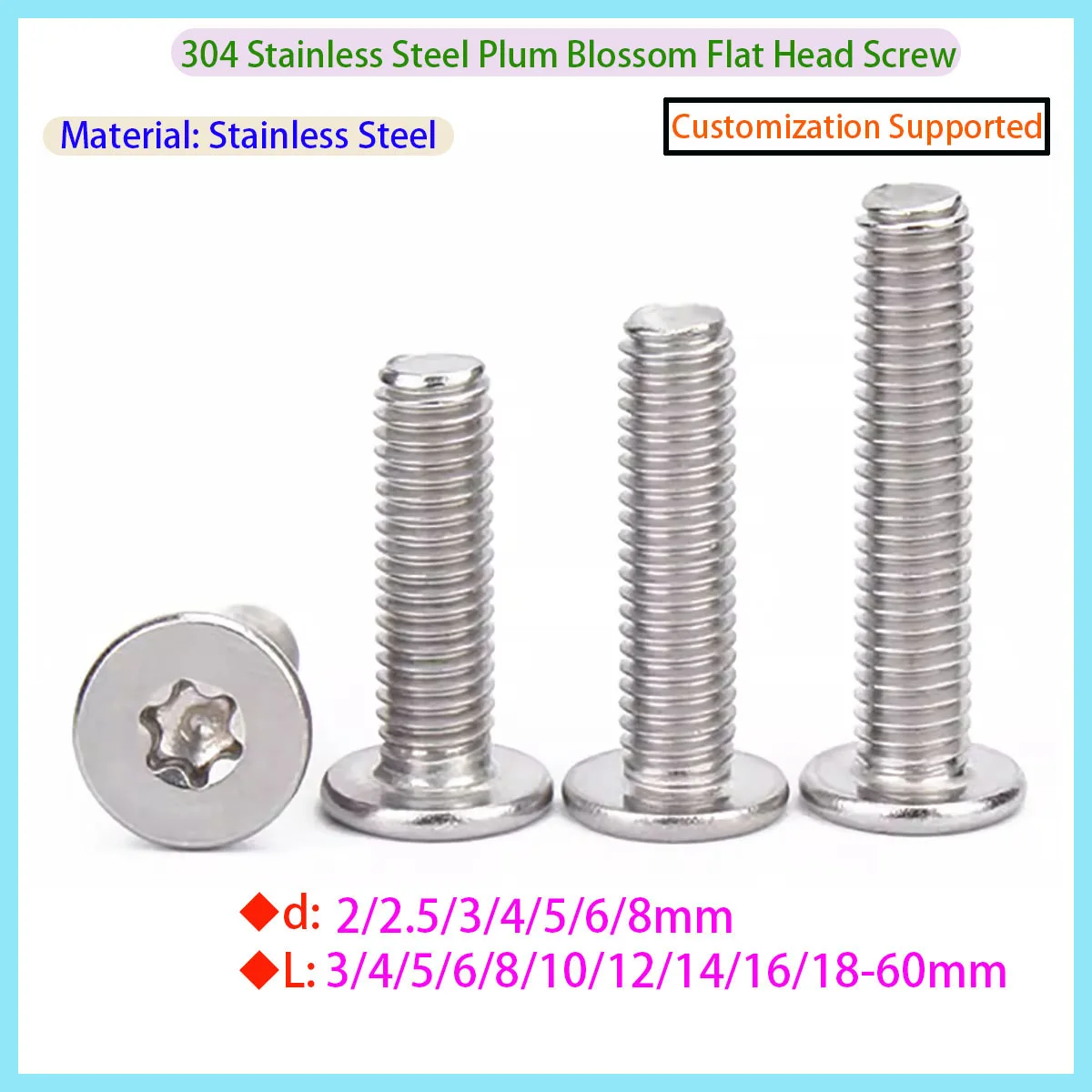 

304 Stainless Steel Plum Blossom Ultra-thin Flat Head Bolt M1.6 M2 M2.5 M3 M4 M5 M6 M8