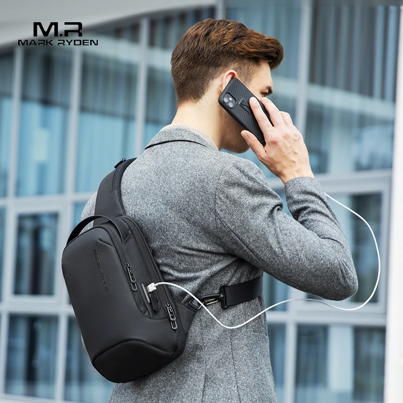 Mark Ryden Men Shoulder Bag Water-repellent Sports Chest Bag Anti-theft Crossbody Bags USB Charging Messenger Bag