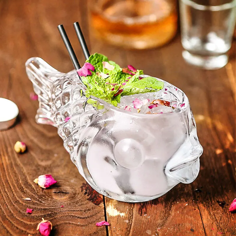 

Creative 3D Transparent Fish Shape Bar Cocktail Glass Party Thick Heavy Lovely Smoothies Bowl Cup Cold Drink Tiki Mug Bar Set