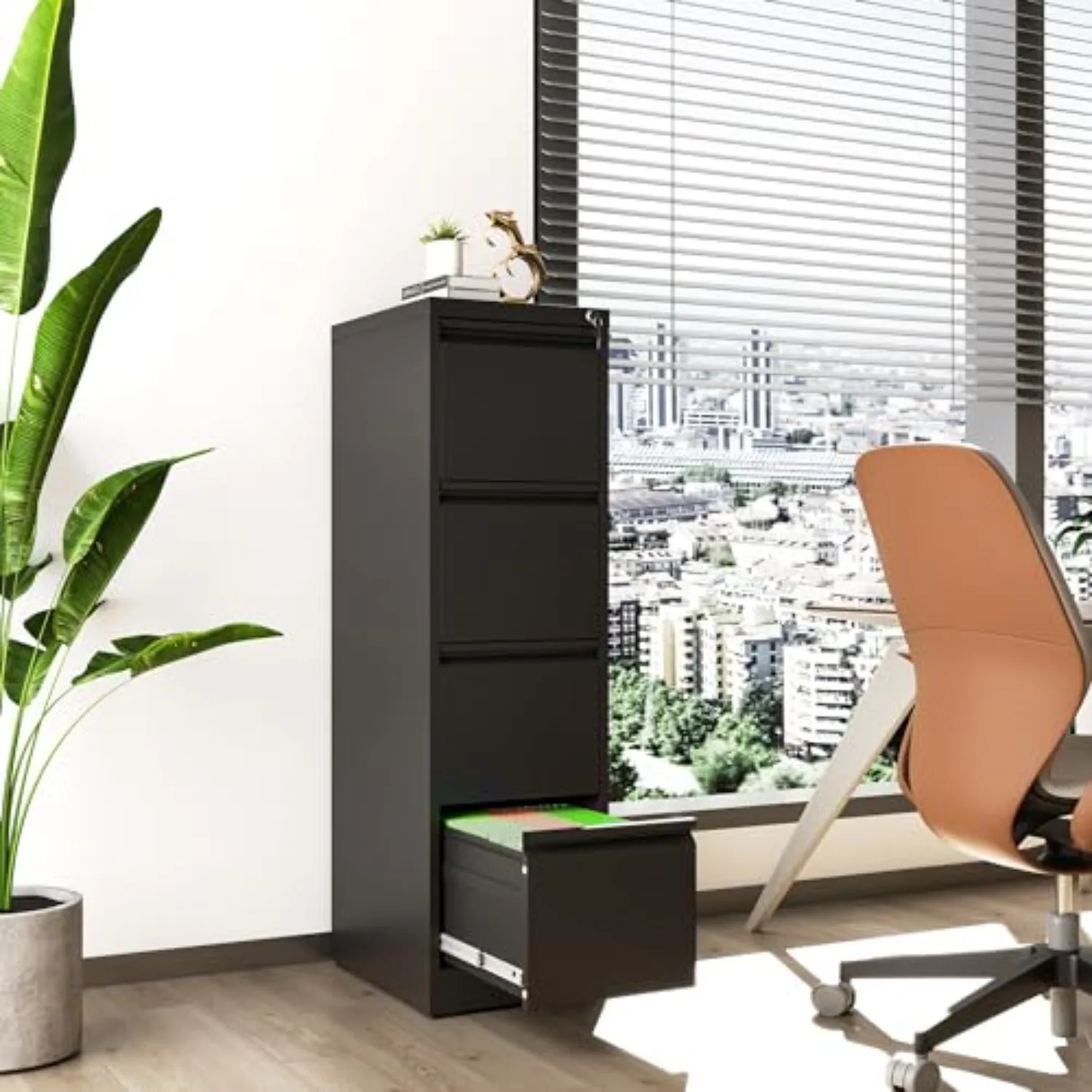 File Cabinet 4 Drawer with Lock, Vertical Filing Cabinets for Home Office, Metal Steel Storage Cabinet for Letter/Legal