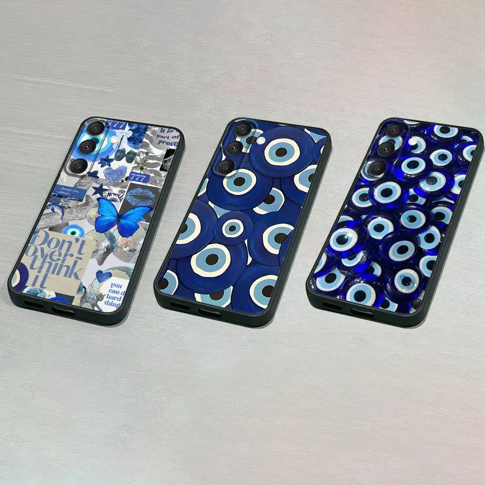 

L-Lucky Blue Evil Eye Phone Case For Samsung S25,S24,S23,S22,S21,S20,S10,Ultra,Plus,Lite,FE,Soft Silicone Black Cover