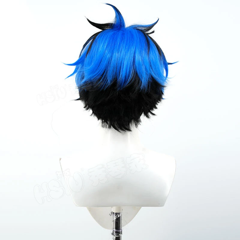 Anime The Hundred Line Yugamu Omokage Cosplay Wig Blue Black Short Hair Last Defense Academy Halloween Party Prop For Women Men