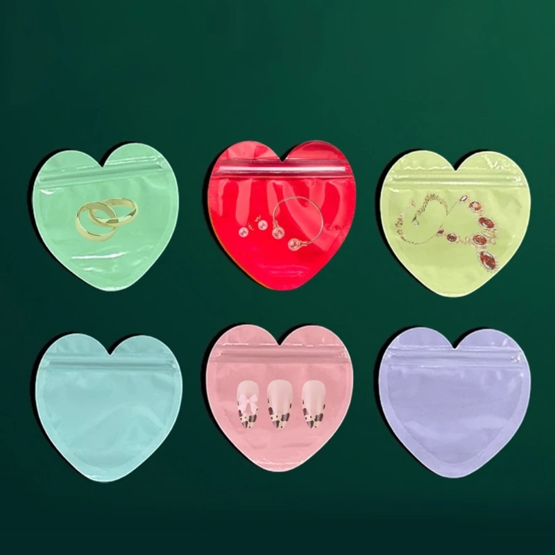 300Pcs Stylish Love Heart Shaped Jewelry Pouches Colorful Self Sealing Bags for Birthday Party and Wedding Gifts Packaging