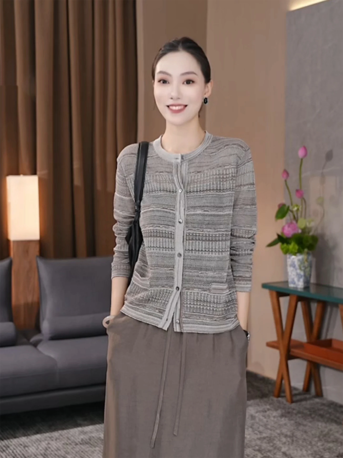 

Chic Lazy Sle Knitted Cardigan Women's Slim Fit Spring New Arrival Casual Loose Fit Long Sve Button up Pure Color
