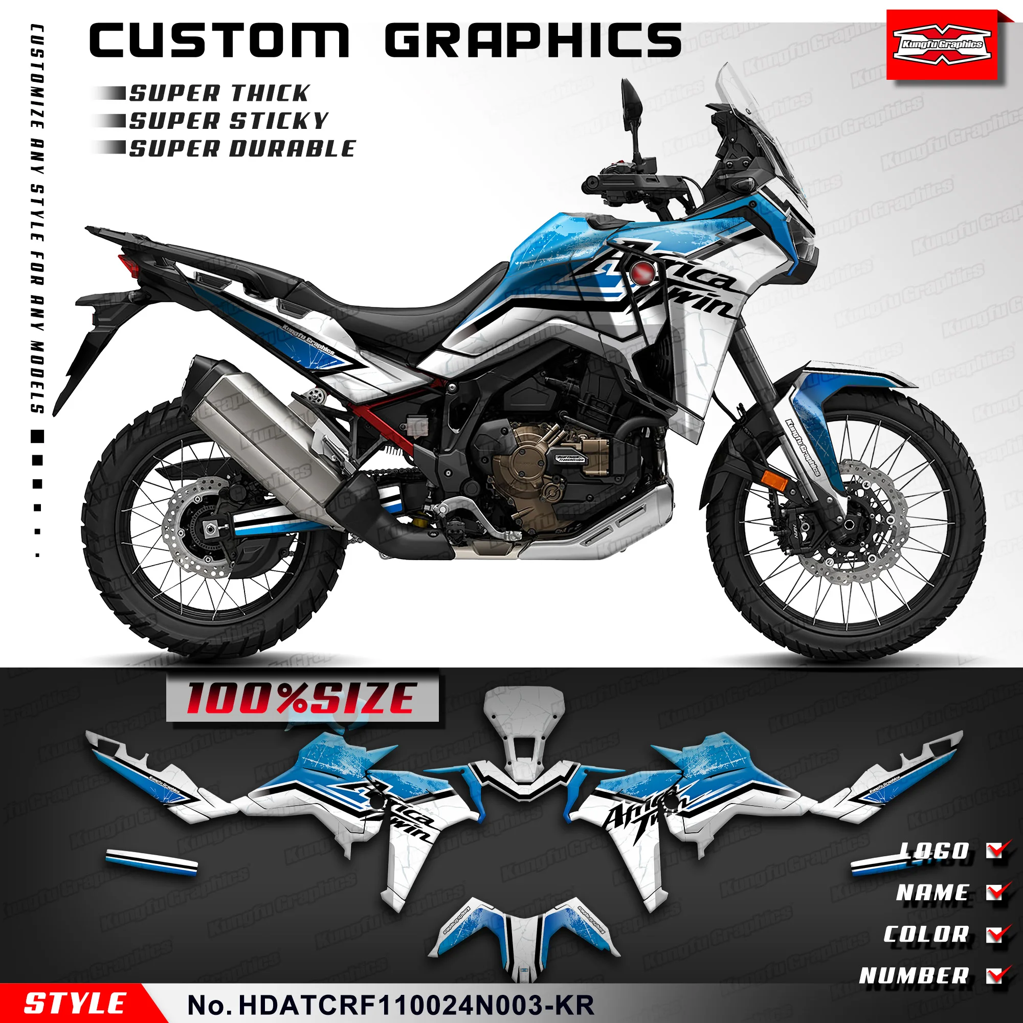 

KUNGFU GRAPHICS Adhesive Sticker Wrap Design for Honda Africa Twin CRF1100L 2024 2025, Blue, HDATCRF110024N003-KR