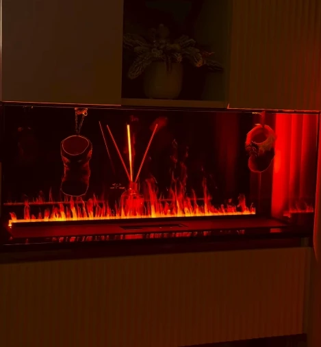 3D Steam Water Fireplace, Brushed 304 Stainless Steel Electric Holographic Flame, 800-2000mm Wall Mounted Fireplace for Hotel
