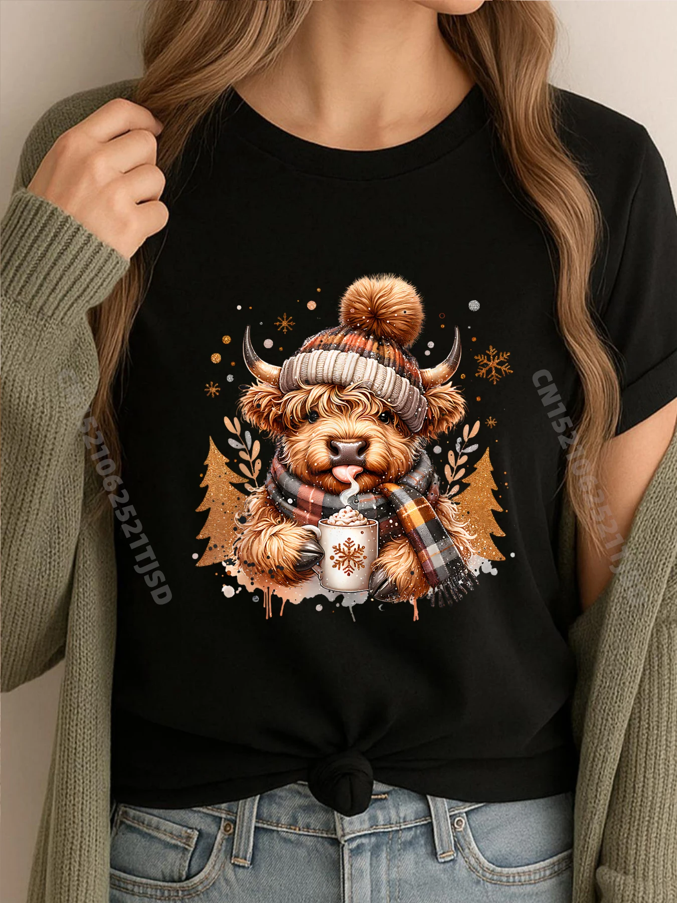

Cute Highland Cow Christmas Santa Highland Cow Lover Farm Plain Shirt Man Christmas Shirt Oversized