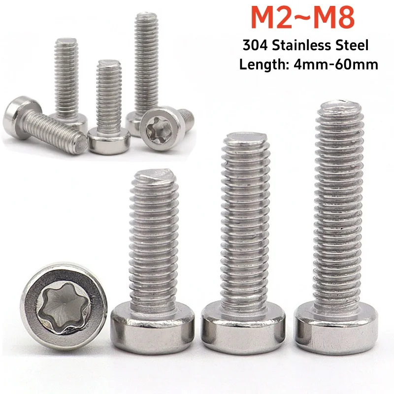 M2 M2.5 M3 M4 M5 M6 M8 304 A2-70 Stainless Steel Torx Six-Lobe Thin Low Short Profile Head Cap Bolt Screw Security Bolts