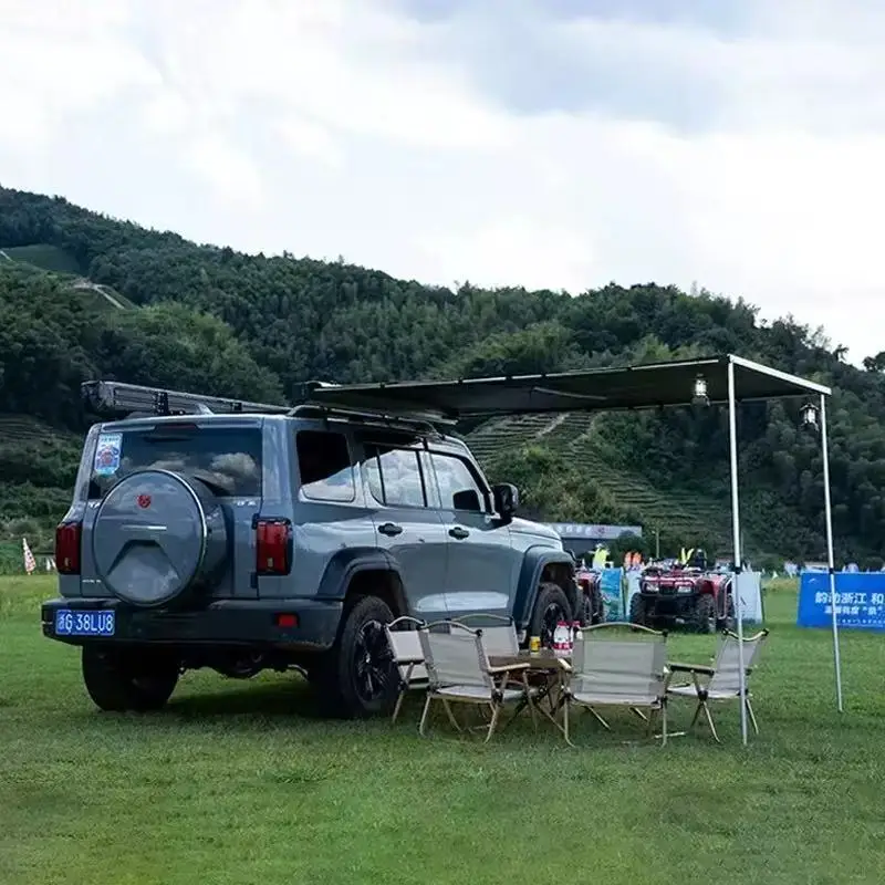 

Aluminum alloy shell off-road SUV outdoor car side tent sunshade canopy black rubber canopy side tent custom