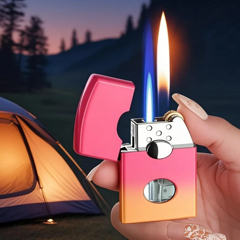 

New Metal Visual Window Dual Flame Lighter Windproof Spray Conversion Butane Inflatable Lighter Smoking Gift