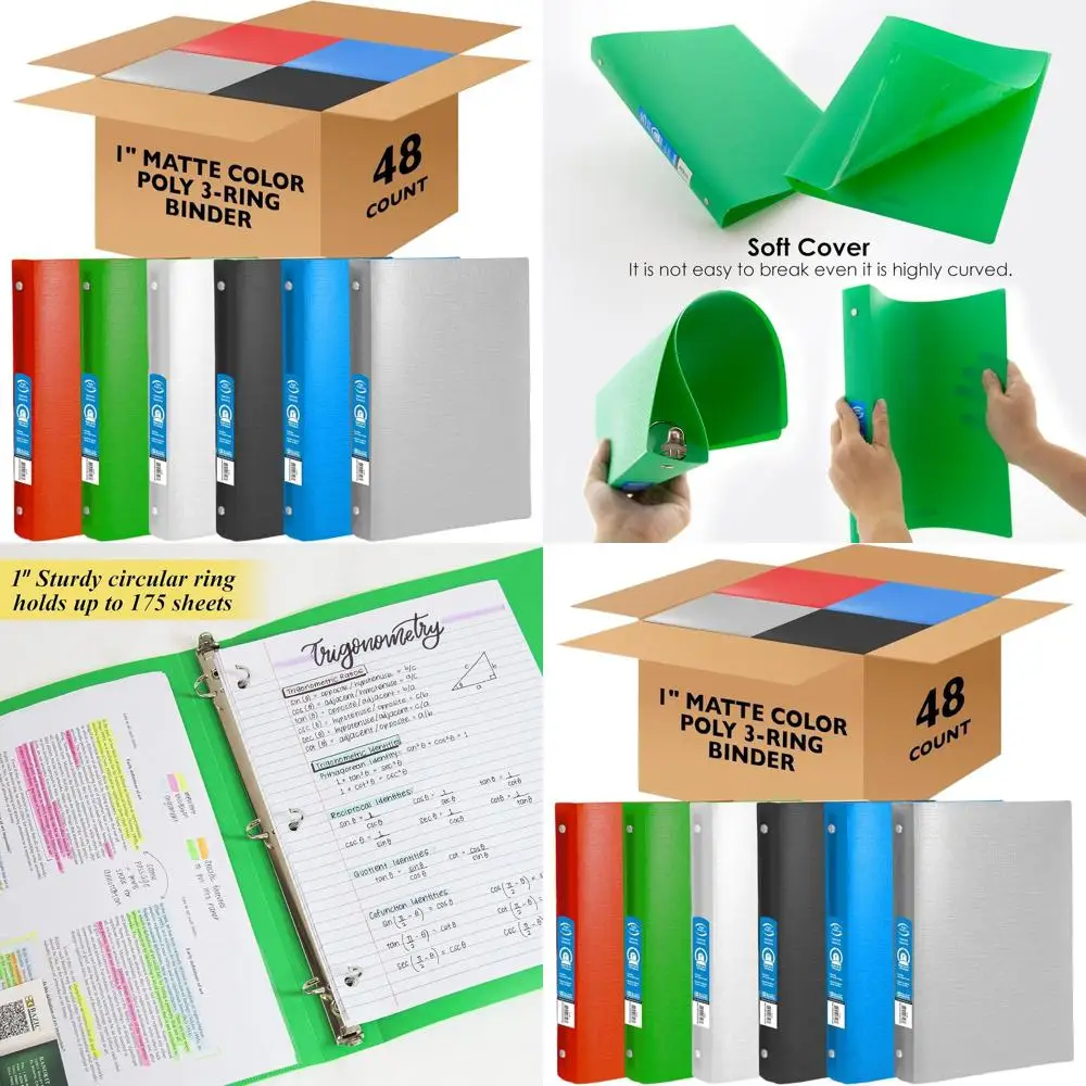 

1 Matte Color Poly 3-Ring Binder, 3-Section Labeled for School or Office, Pack of 48