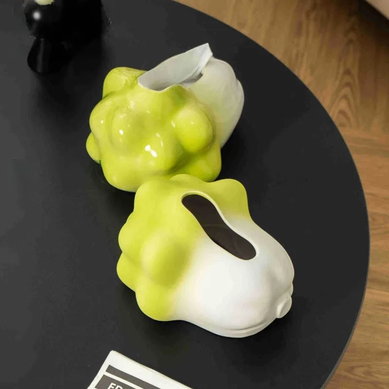 Simulated Chinese Cabbage Ceramic Tissue Box Cover Elegant Luxury Home Decor for Living Room Entryway TV Stand or Tea Table