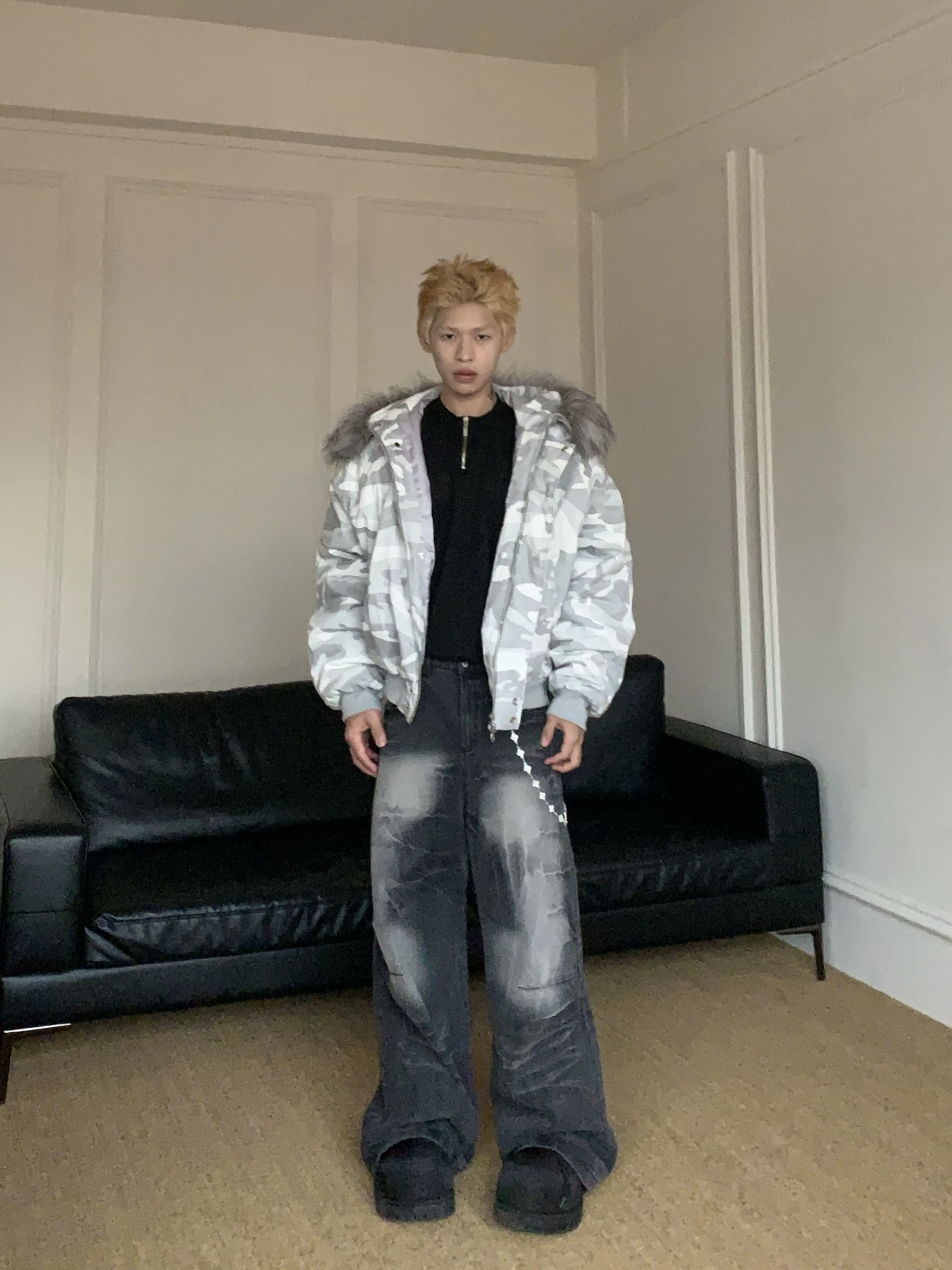 

Thiened Camouflage Fce Lined Cotton Jaet for Men Cleanfit Heavyweight Rigorous Cotton Coat Youth Trendy Stand Fit