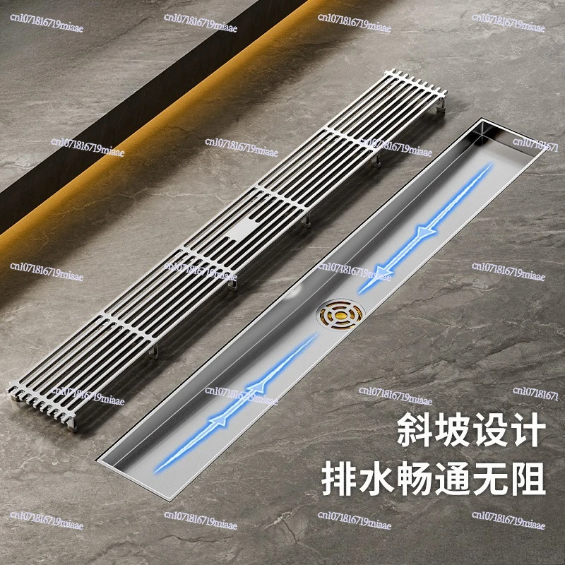 Shower Room Floor Drain with Slope Drainage, Bathroom Plus Long Strip 304 Stainless Steel Deodorant Floor Drain Rectangular