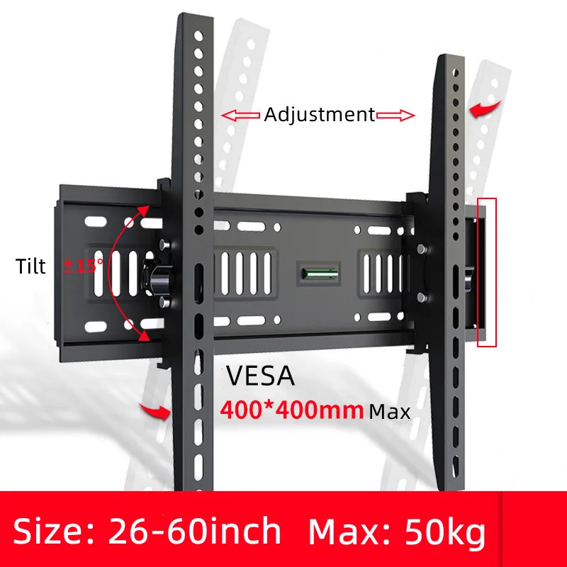 Universal TV Wall Mount for Most 26-60 Inch TV, Tilt TV Holder, Low Profile Flat Curved Wall Mount Bracket Max VESA 400x400mm