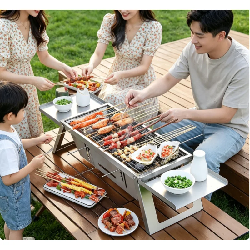 

Stainless Steel Thickened Portable Charcoal Grill, One-second Folding Small Outdoor Household Barbecue