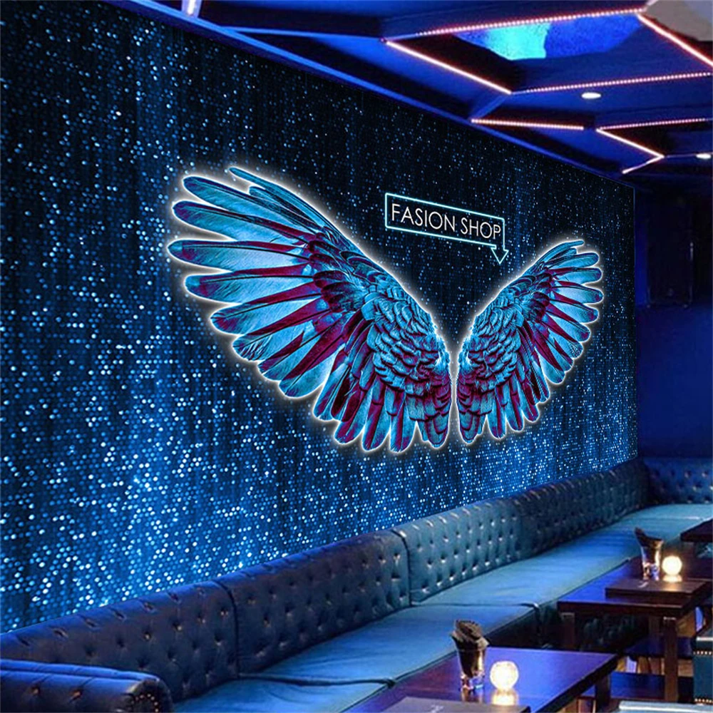 Custom KTV bar box decoration photo wallpaper 3d wings colorful mural starry sky background wall papers home decor wall stickers