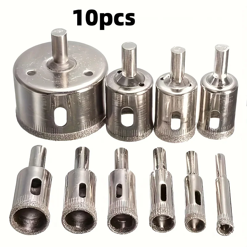 10-teiliges Diamant-Lochsägen-Set 3-50mm, Professioneller Kernbohrer für Fliesen, Marmor, Glas, Scharfe Spitze Passend für Hand- und Schlagbohrer