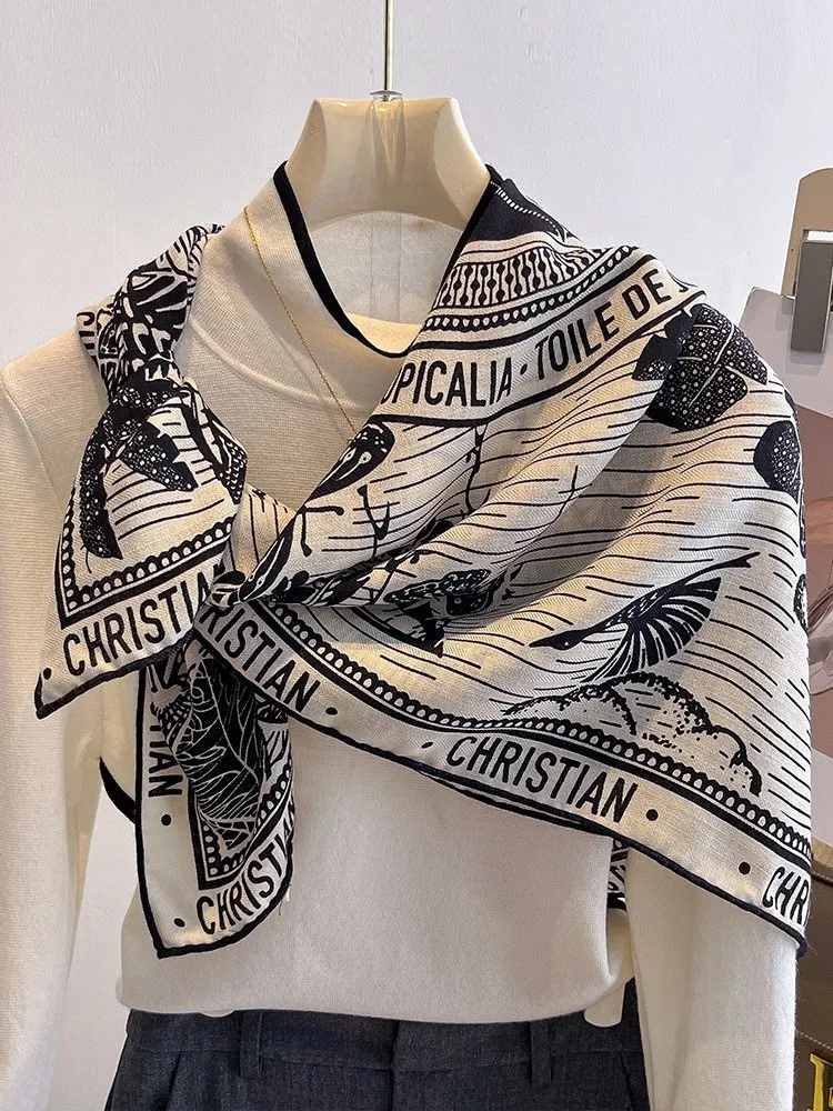 New silk and wool scarf large square for women air-conditioned room shawl outerwear