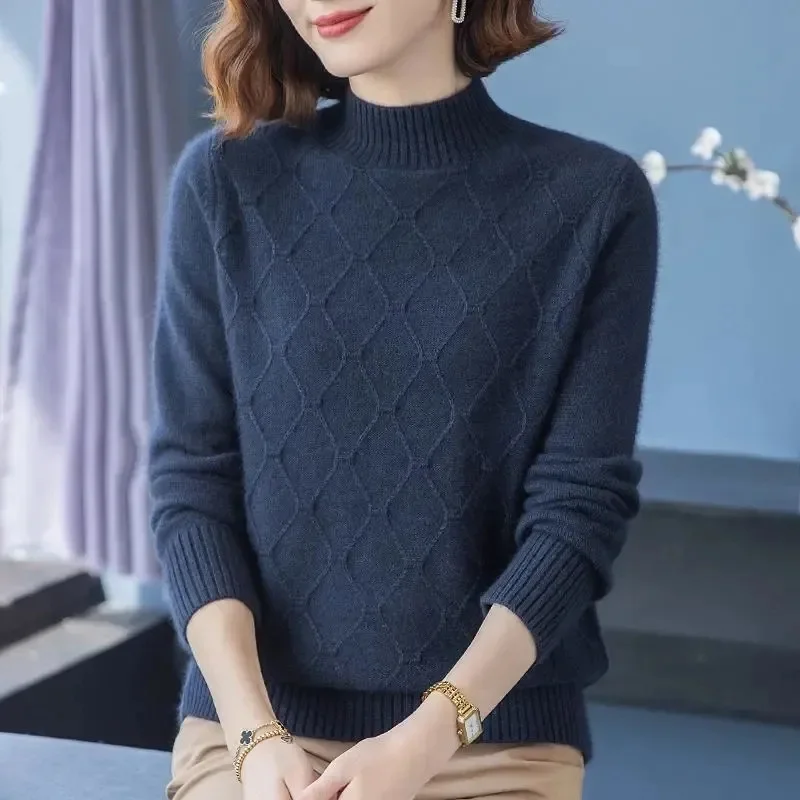 Basic Loose soft solid color turtleneck knitted Sweater Pullover Women Casual Long Sleeve chic bottom Sweater Female Jumpers top