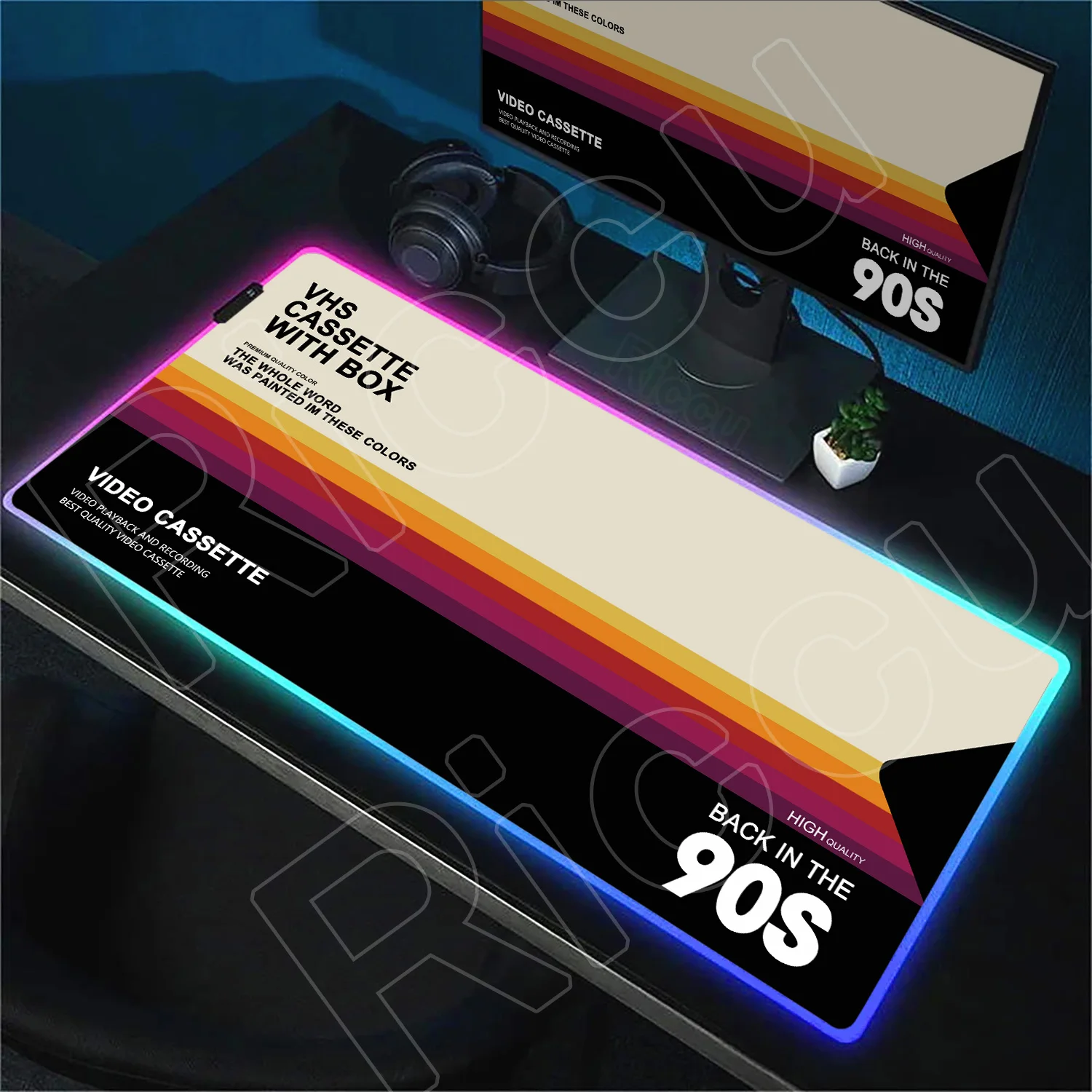 

RGB Gaming Mice Pad New VHS Retro Table Mat HD Gamer Office Accessories Large LED Light Mousepad PC Computer Carpet with Backlit