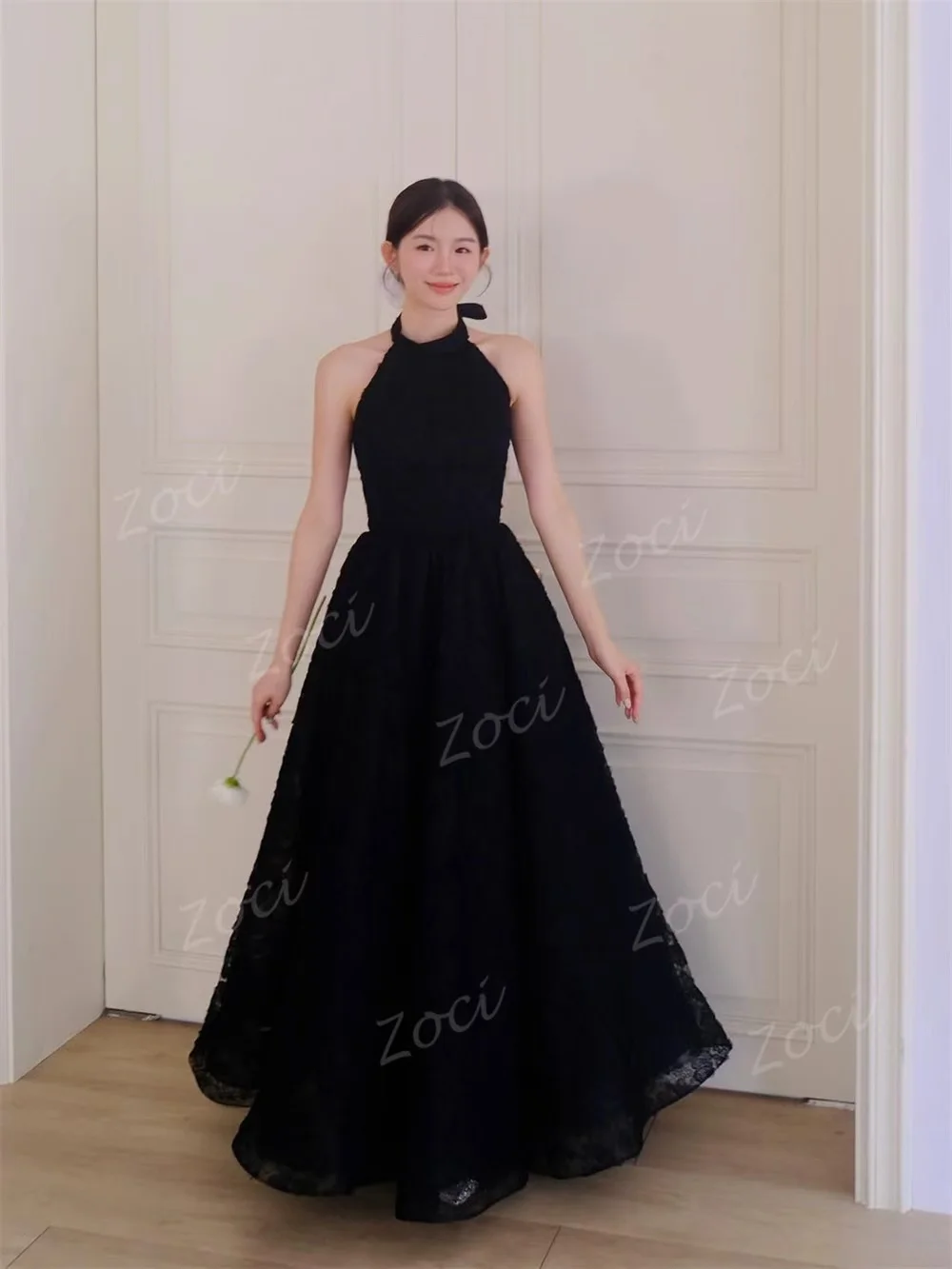 Zoci Modern Black Full Lace Halter Corea Abiti da sposa Foto Sparare Abito da cerimonia nuziale senza maniche 2026