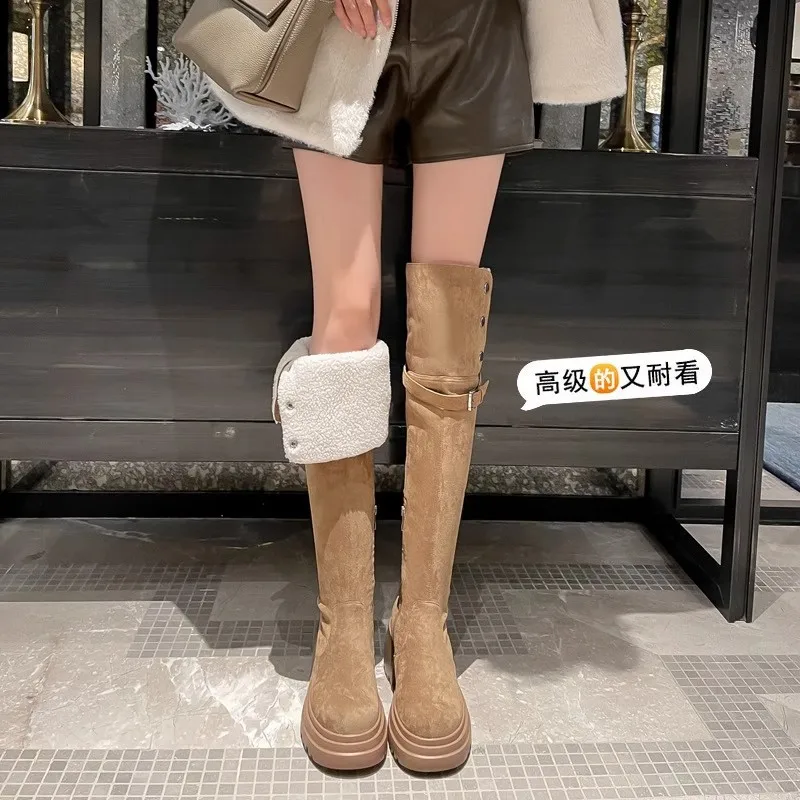 Knee over boots 2025 retro western boots women's autumn and winter velvet high boots snow boots knight boots