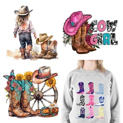 Custom Western Floral Boots Cactus Cowgirl Patches Iron On DTF Heat Transfers Stickers Ready To Press For Bags Clothing