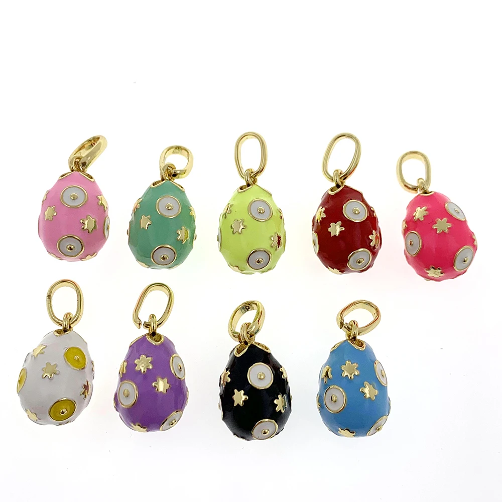 Easter Day Religious Cross Russian Faberge Egg Pink Colorful Enamel CZ Pendant Necklace Gold Plated Women Jewelry Gift Accessory