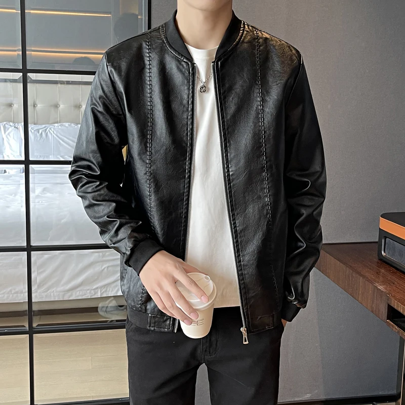 PU leather jacket men's motorcycle jacket solid color slim casual men's clothing  moto jacket men chaqutas de cuero hombre