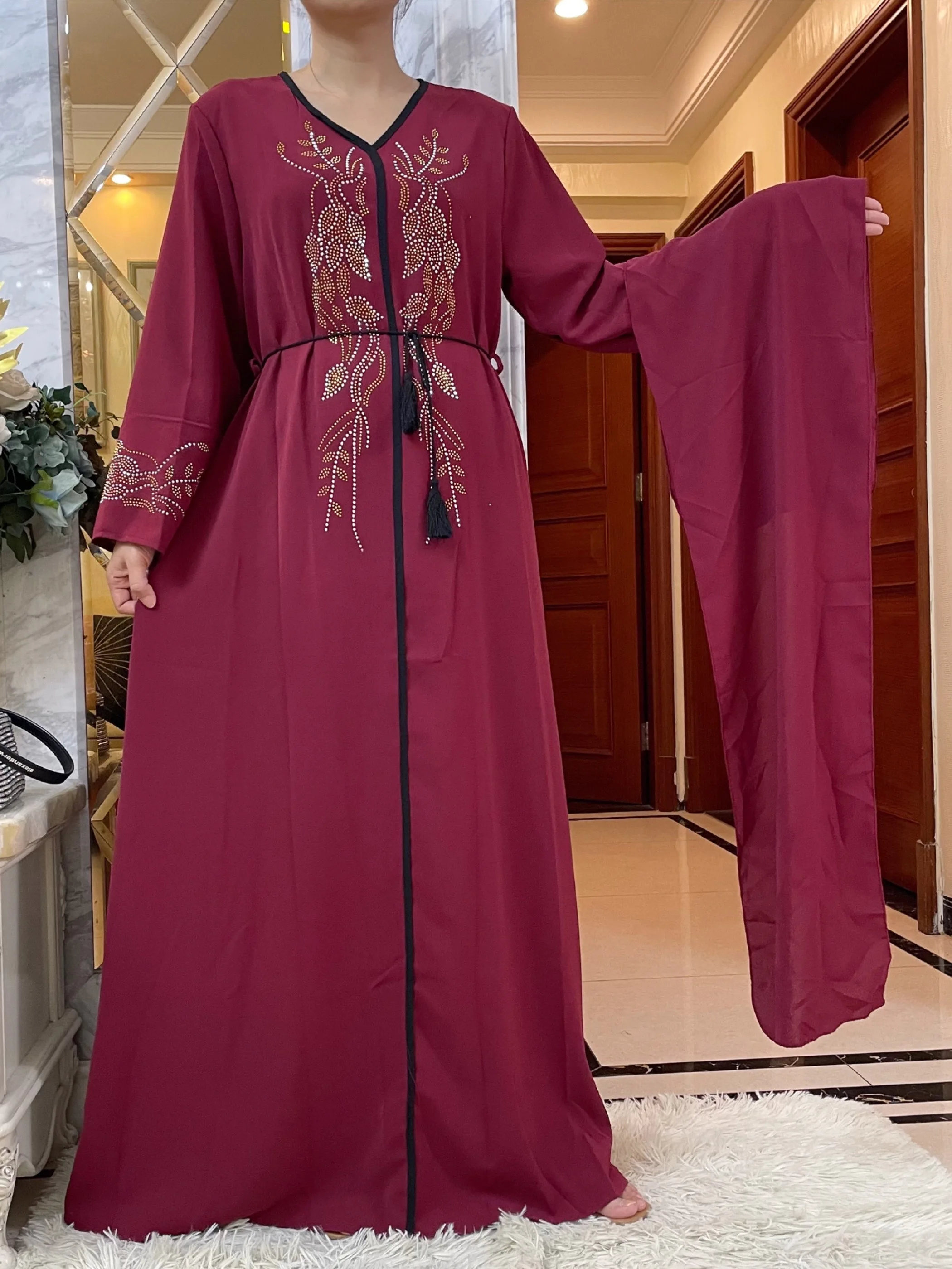 2024 For Women Elegant Dress Dubai Party Outfits Long Sleeved Chiffon Dashiki Muslim Women Robe Belt African Abaya Clothing