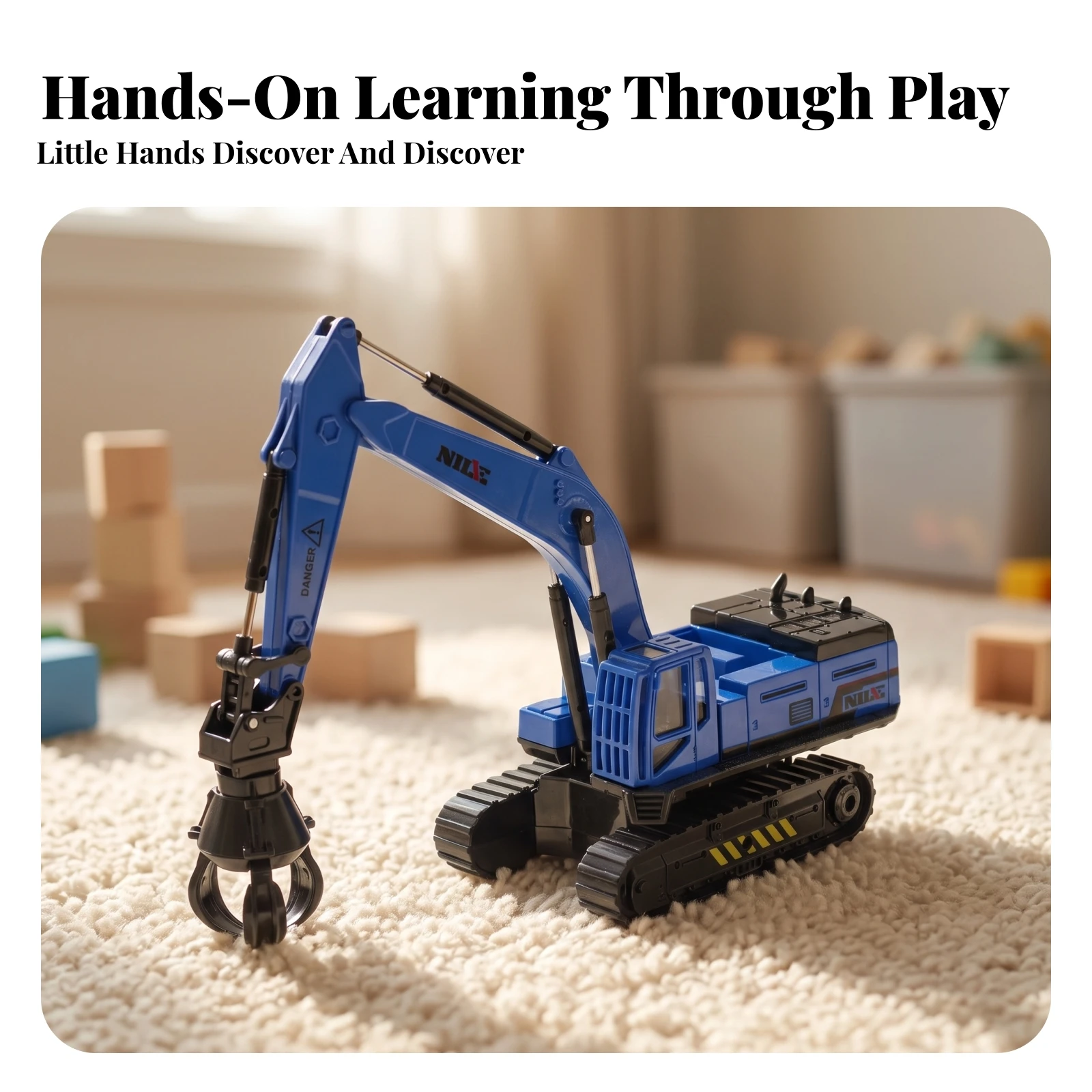 Toy Excavator with Grabber Rotating Tracked Excavator Toy Construction Vehicle Detailed Sturdy for Children, Tabletop Play