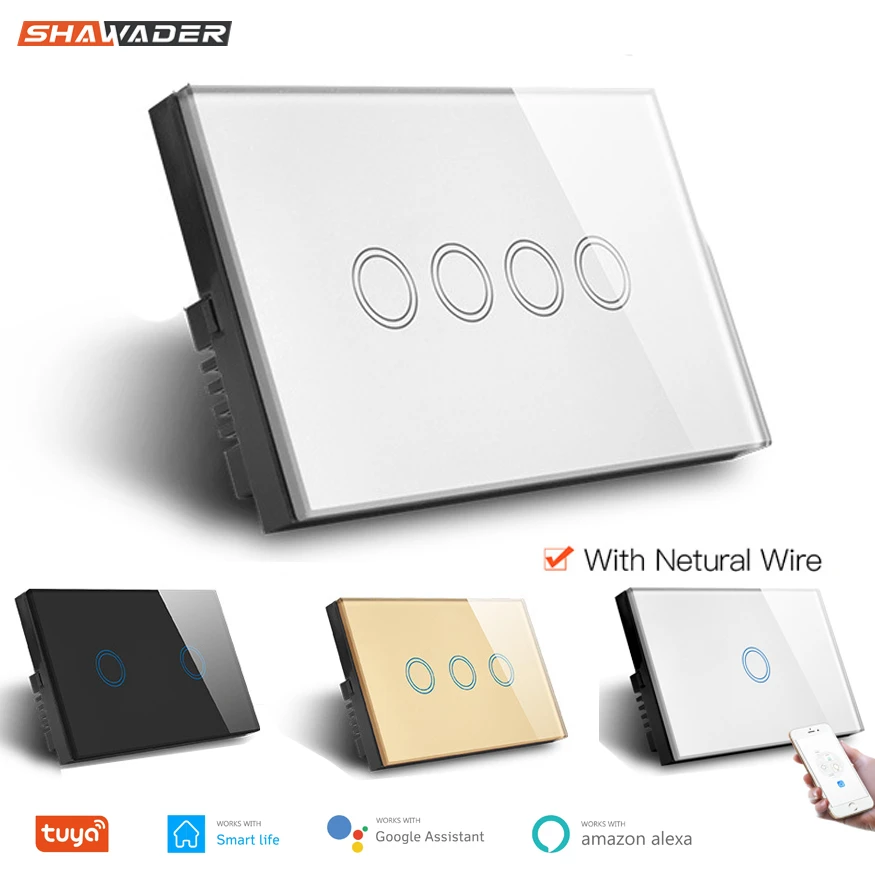 Shawader Wifi Smart Life Tuya Light Wall Switch Interruptor Glass Touch Panel telecomando vocale Wireless di Alexa Google Home