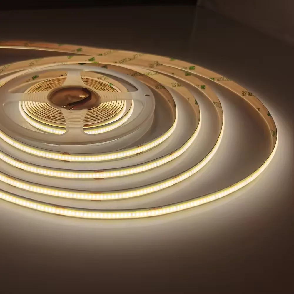 COB LED Strip Light para Iluminação de Decoração, Barra de luz linear, alta densidade, branco quente e frio, 320 LEDs por m, macio e flexível, DC 12V, 24V, 8mm