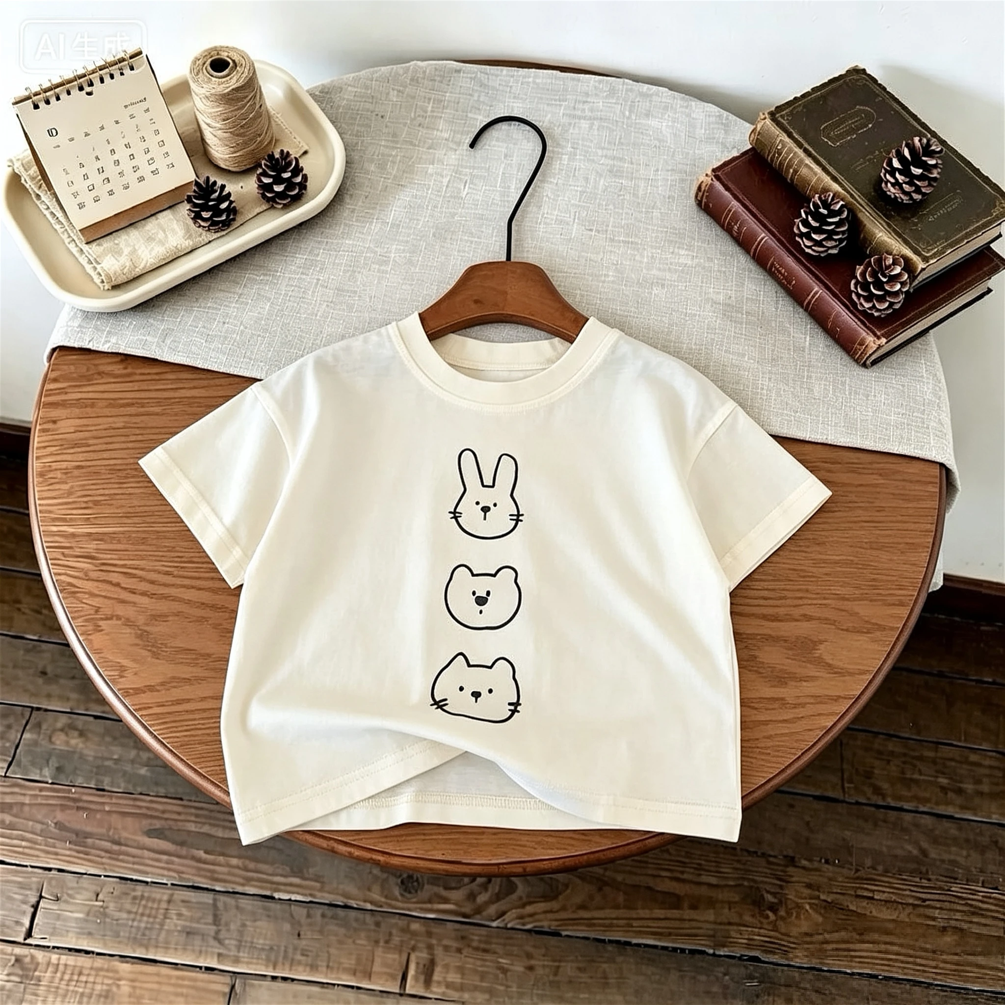 Solid Color Simple Kids Clothes Tops Short-sleeved Tees Printed Cartoon Baby Girl Boy Casual T-shirt Round Collar Loose Tshirts