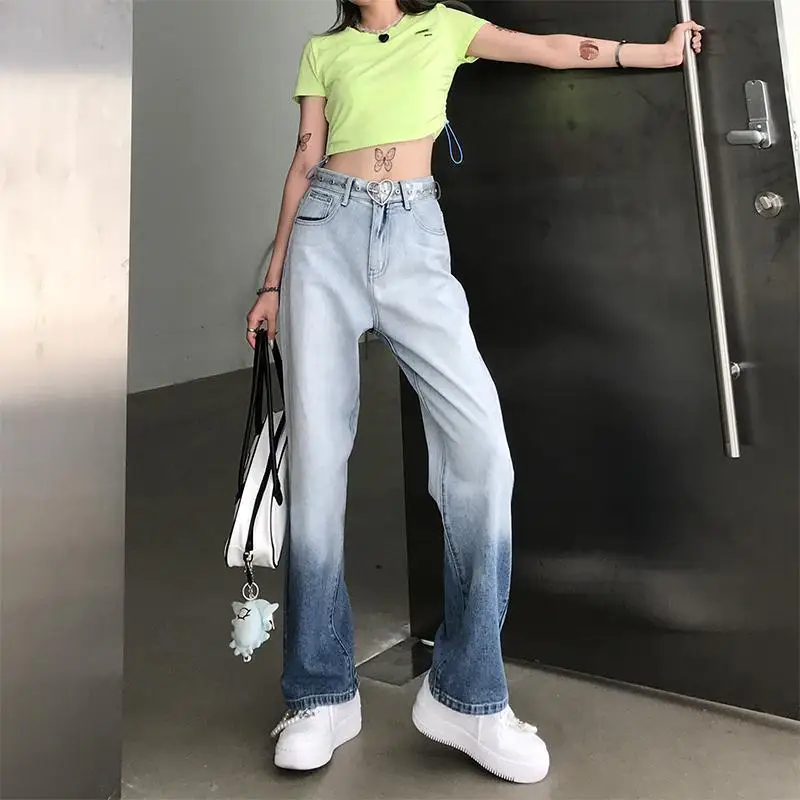 Gradient Fashion Jeans for Women 2023 New Vintage Loose Fit Slim High Waist Wide Leg Pants BF Design Feel Pants