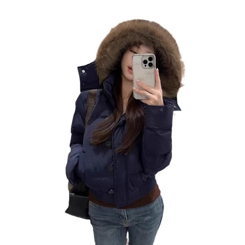 Hooded Fur Collar Design Sense Cotton Jacket Women's Winter New Short Warm Cotton Jacket Women's Clothing