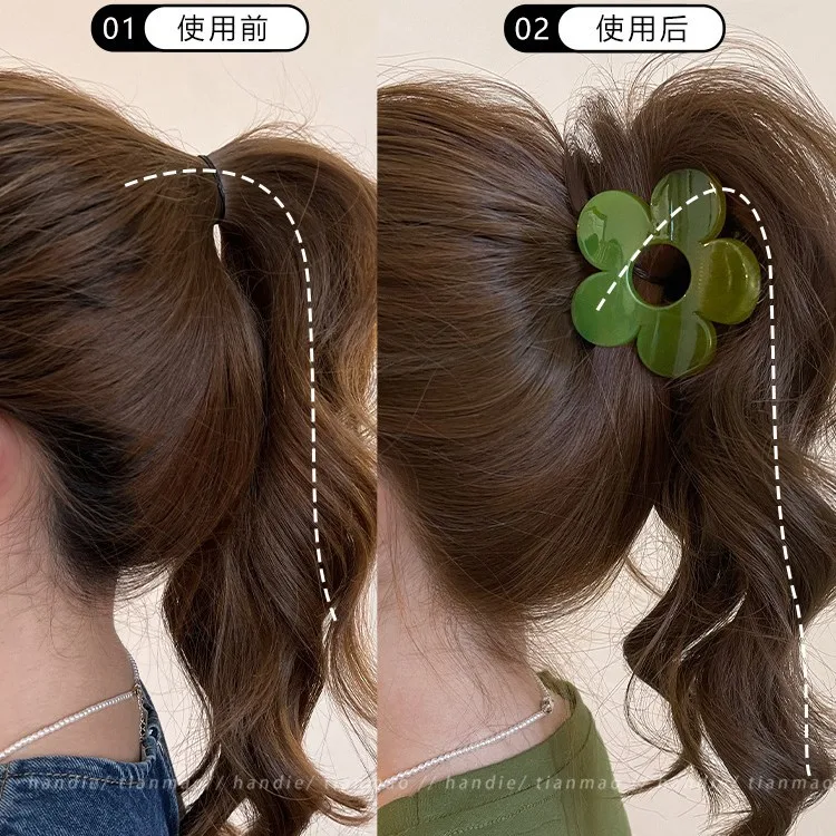 Bunte hohle Blumen-Haarklammer aus Acetat, sanfte Blumen, Krallenclip im koreanischen Stil, süßer Hai-Clip, Haarschmuck für Frauen und Mädchen
