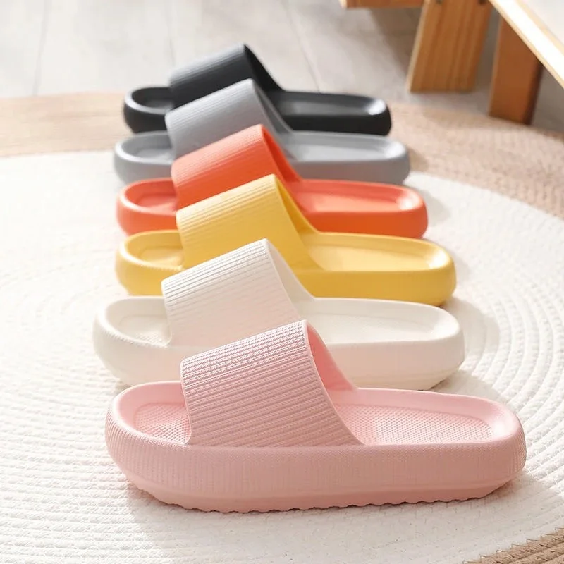 4CM Thickness Bathroom Couples Home Slippers Fashion Soft Sole EVA Indoor Sandals Women Men Non-Slip Flip Flop Cloud Slippers